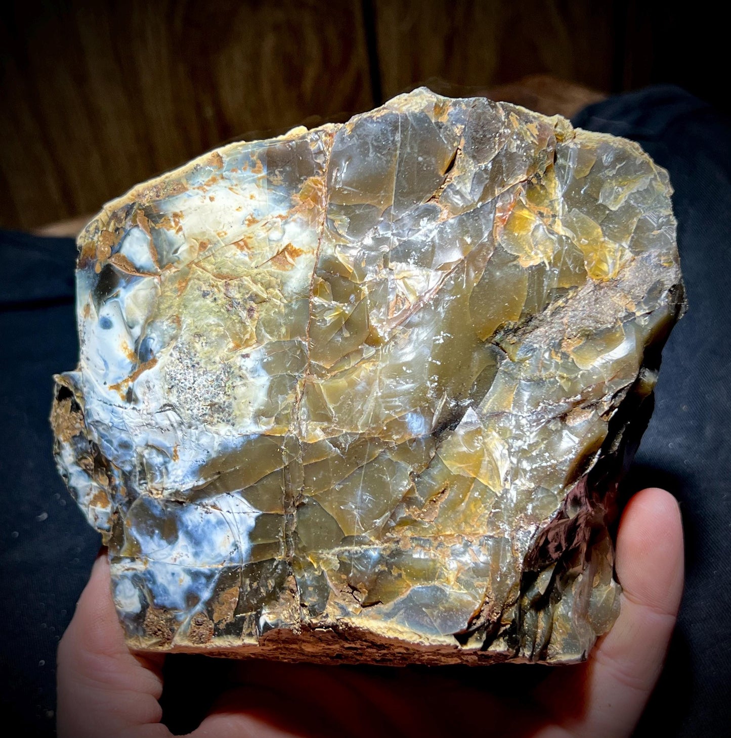 Jelly Opal with Brecciated Matrix – Rare Translucent Common Opal with Amber, Blue & Smoky Zones | California Origin