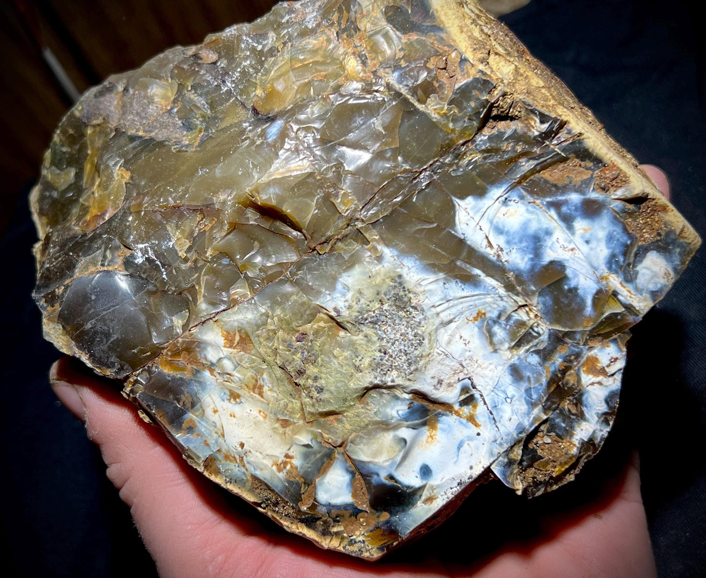 Jelly Opal with Brecciated Matrix – Rare Translucent Common Opal with Amber, Blue & Smoky Zones | California Origin